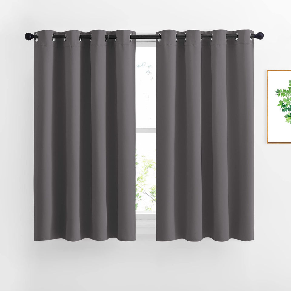 NICETOWN bedroom blackout curtains panel grey with silver grommets for easy privacy.