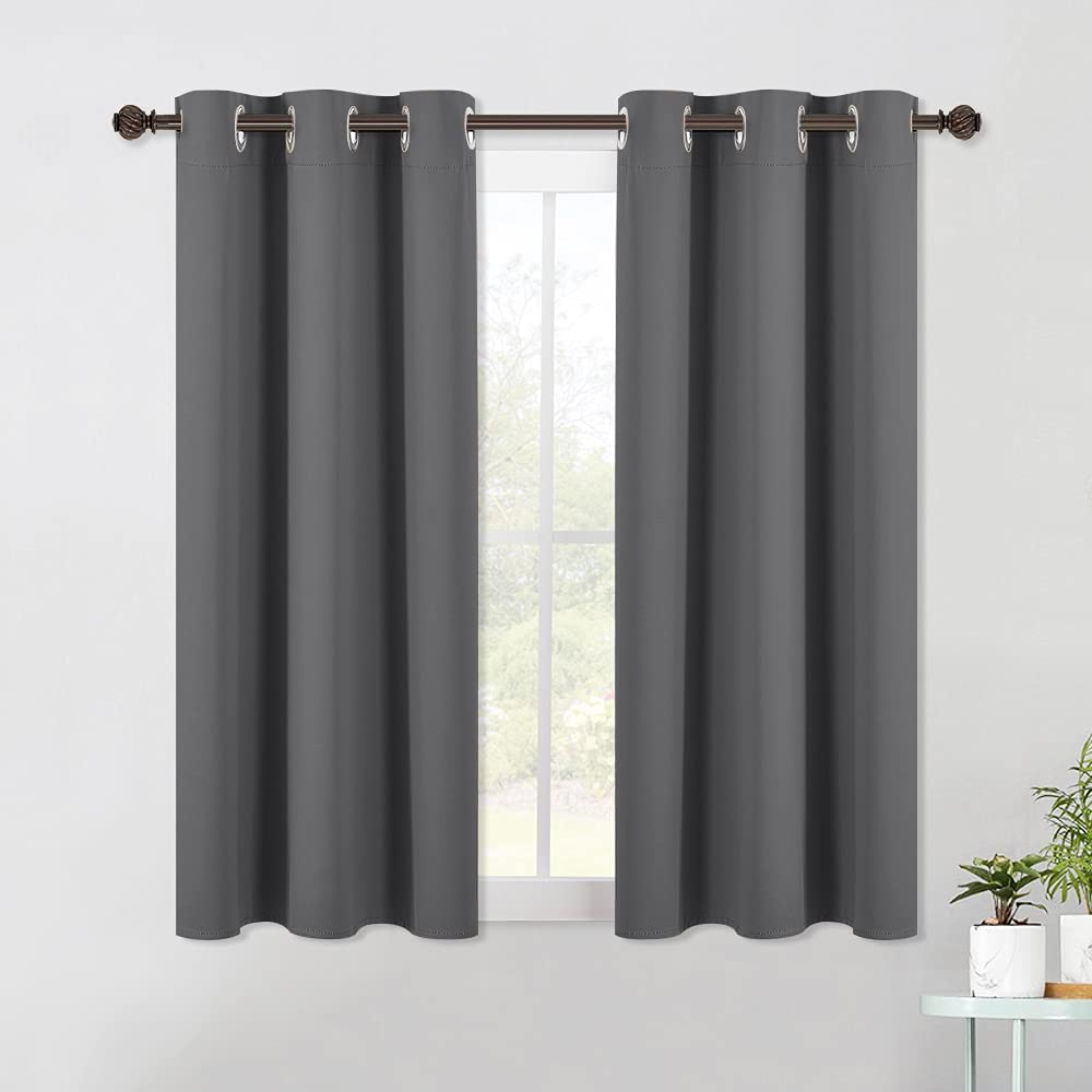 NICETOWN blackout curtains with silver grommets and two-panel gray design for light control