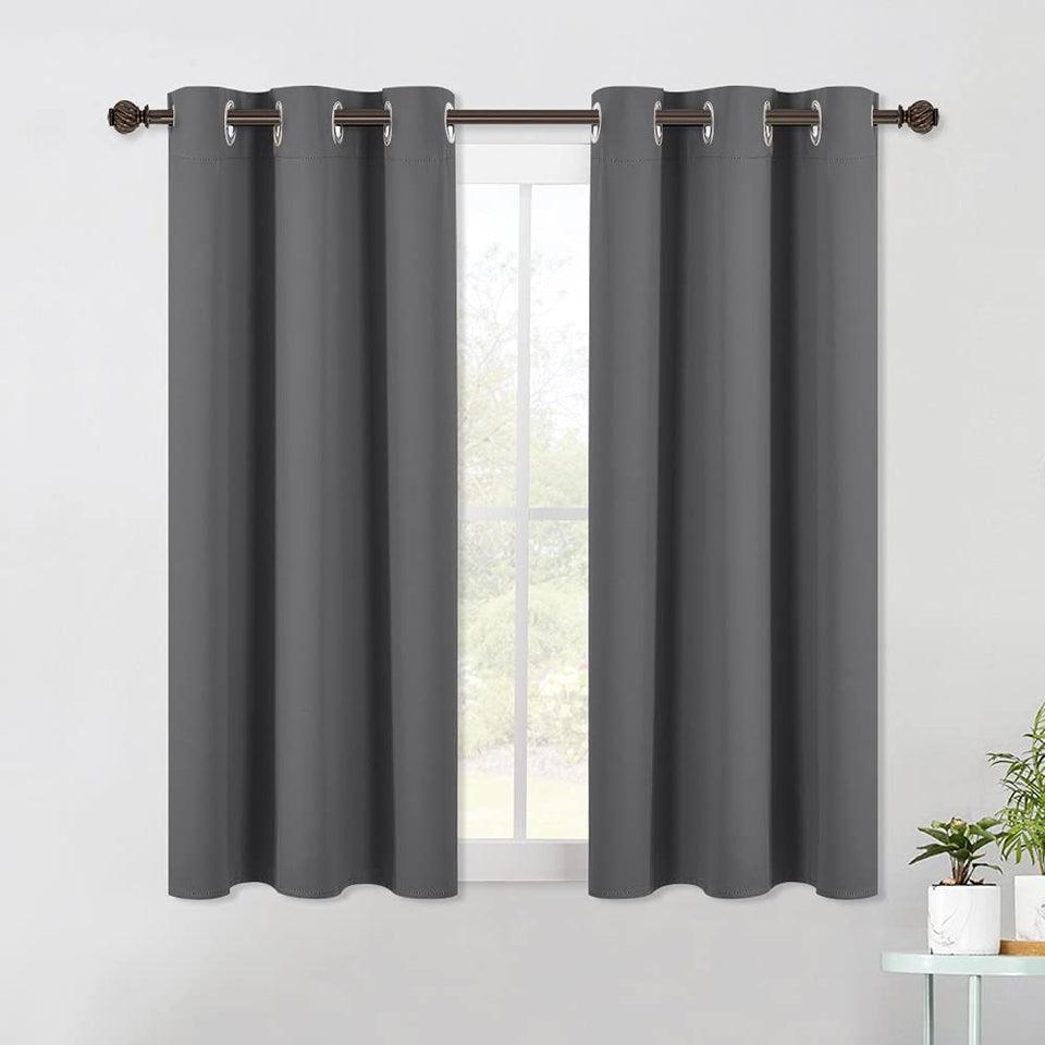 NICETOWN blackout curtains with silver grommets and two-panel gray design for light control