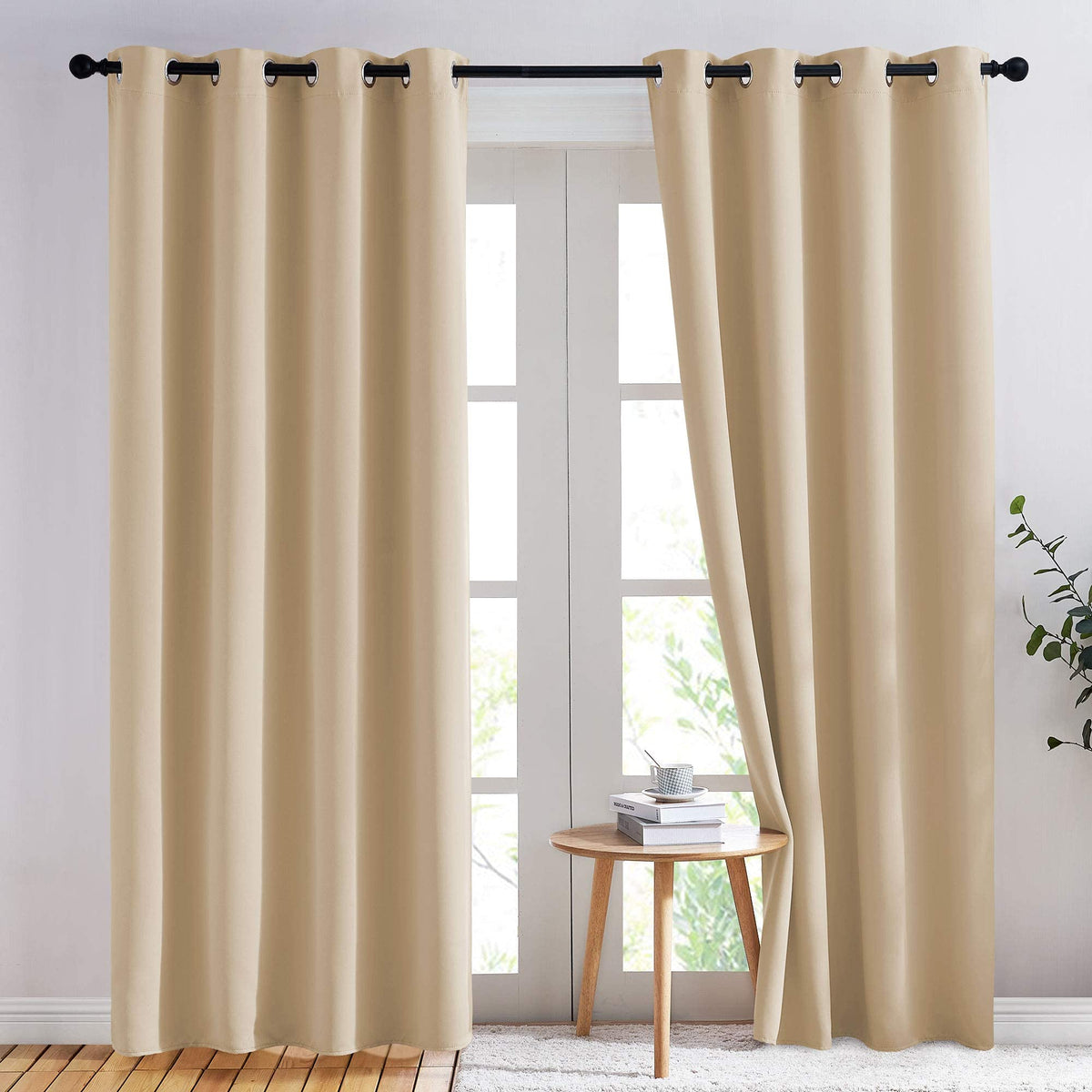 NICETOWN Biscotti Beige curtains panels setup for privacy and light control.