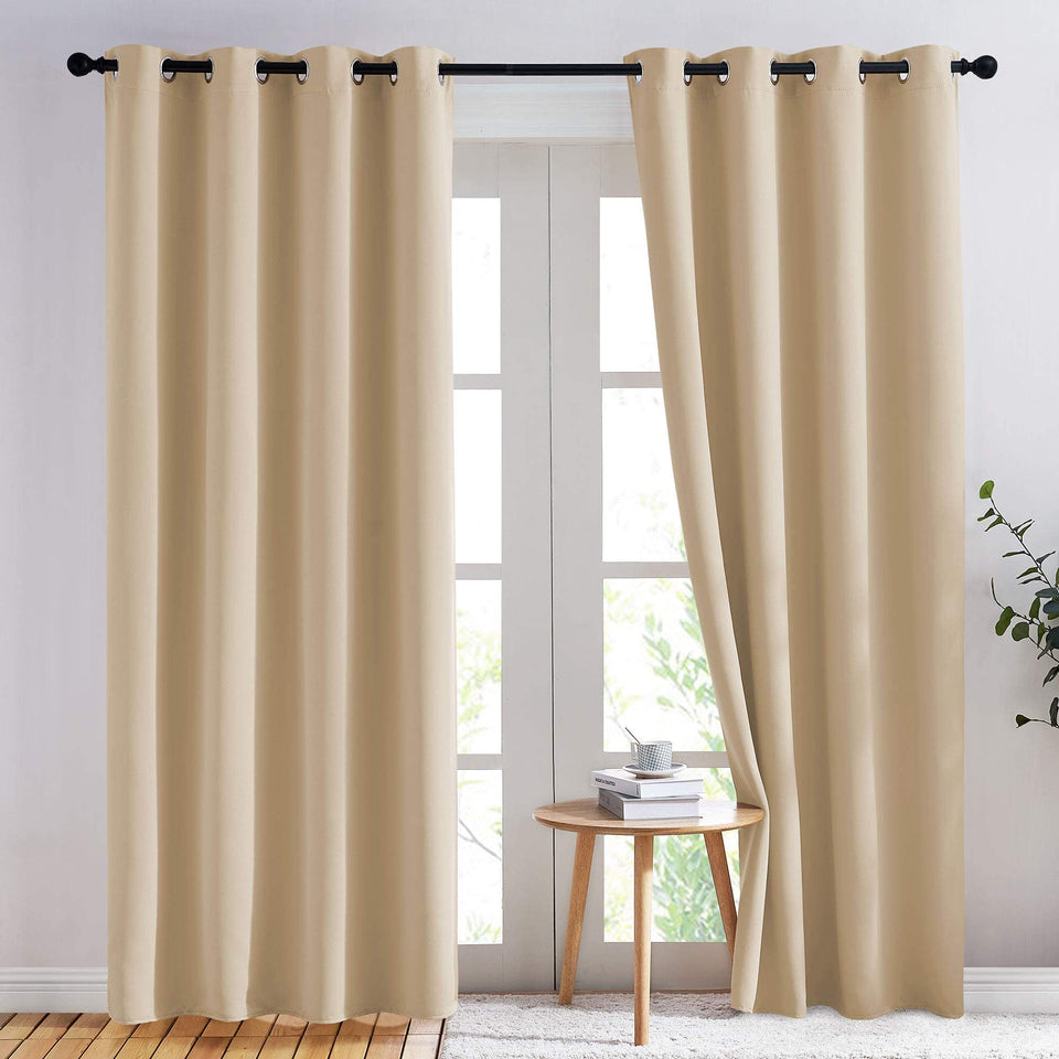 NICETOWN Biscotti Beige curtains panels setup for privacy and light control.