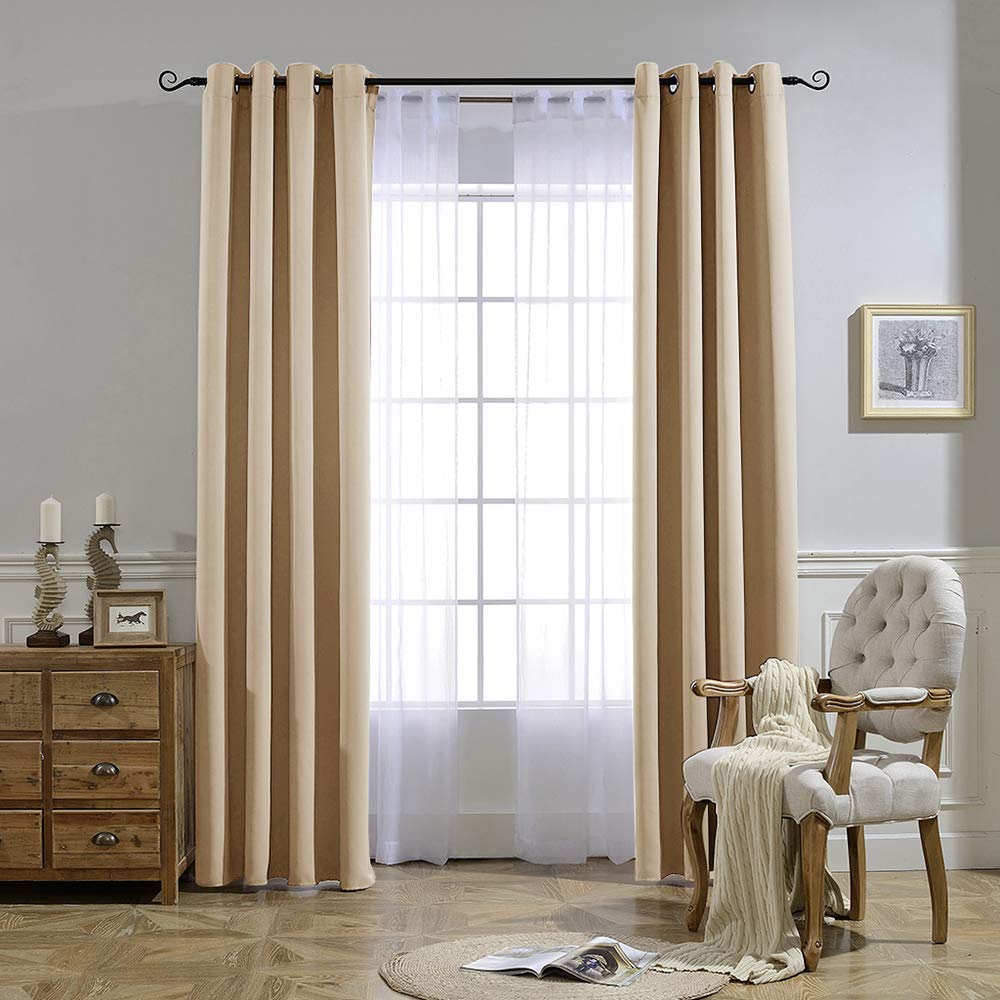 NICETOWN Biscotti Beige fabric texture closeup highlights soft drape.