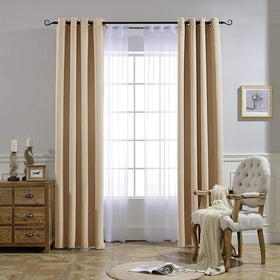 NICETOWN Biscotti Beige fabric texture closeup highlights soft drape.
