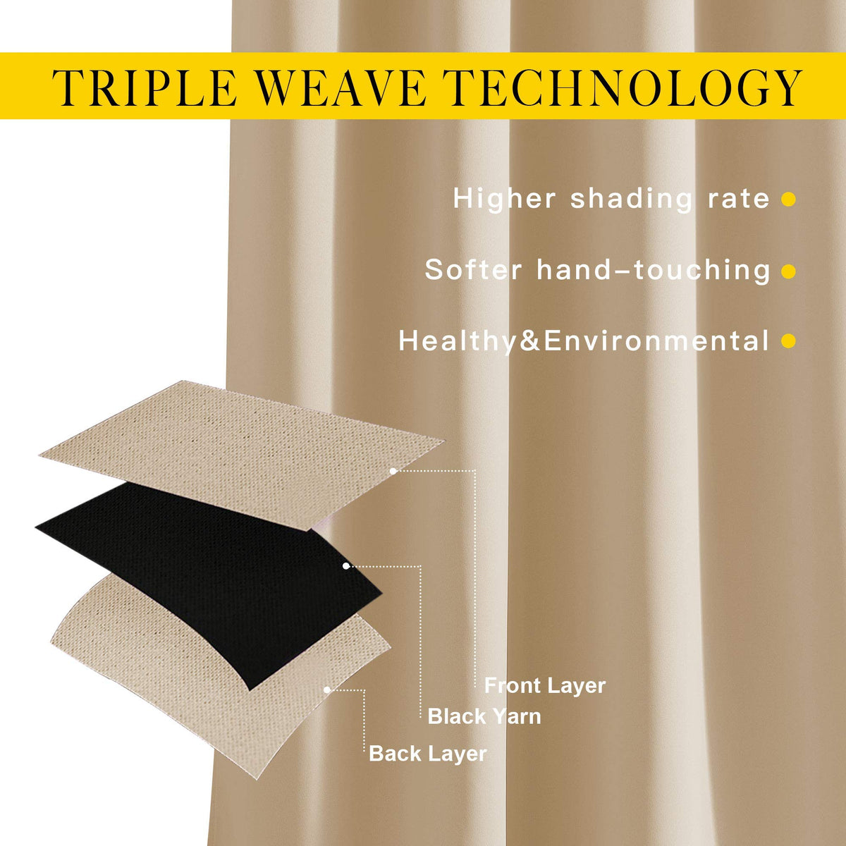 NICETOWN Biscotti Beige silver grommets detail enables smooth sliding.