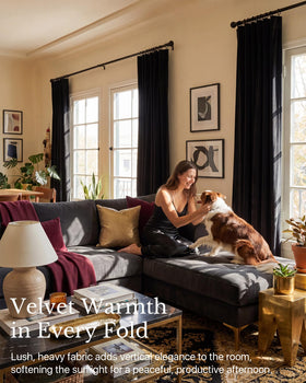 NICETOWN blackout velvet curtains block 90 percent of light for restful sleep.