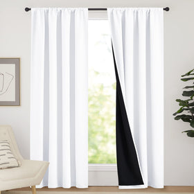 NICETOWN blackout curtain panel liner closeup showing dense light-blocking backing for daytime rest