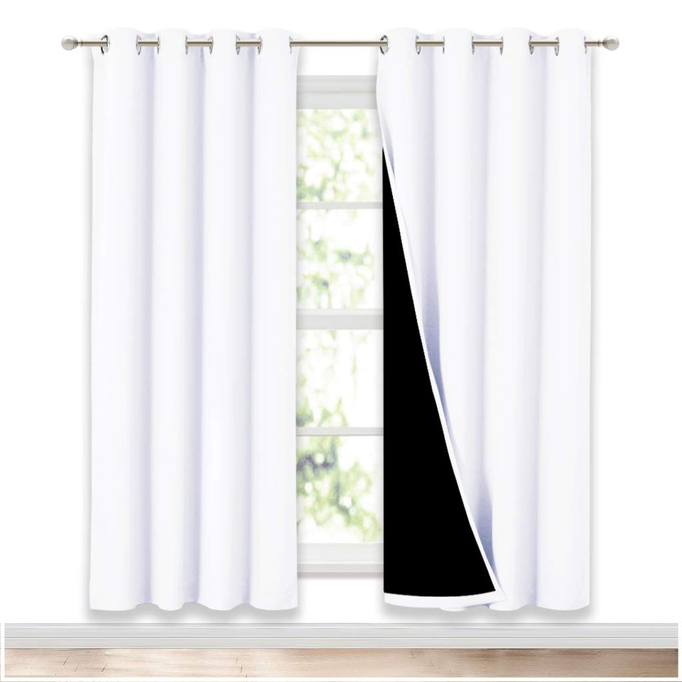 NICETOWN white blackout curtain panel with easy-install grommets for quick living room setup.