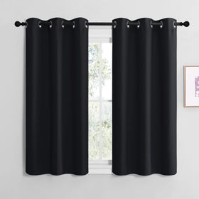 NICETOWN blackout curtains, two-panel set, 42x50, black for enhanced privacy and light control.