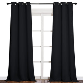 NICETOWN blackout curtains 42x90 set with six grommets blocks light for better TV viewing.