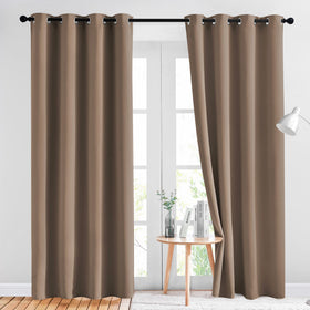 NICETOWN blackout curtain panel (52x84) in cappuccino softly blocks light for a restful bedroom.