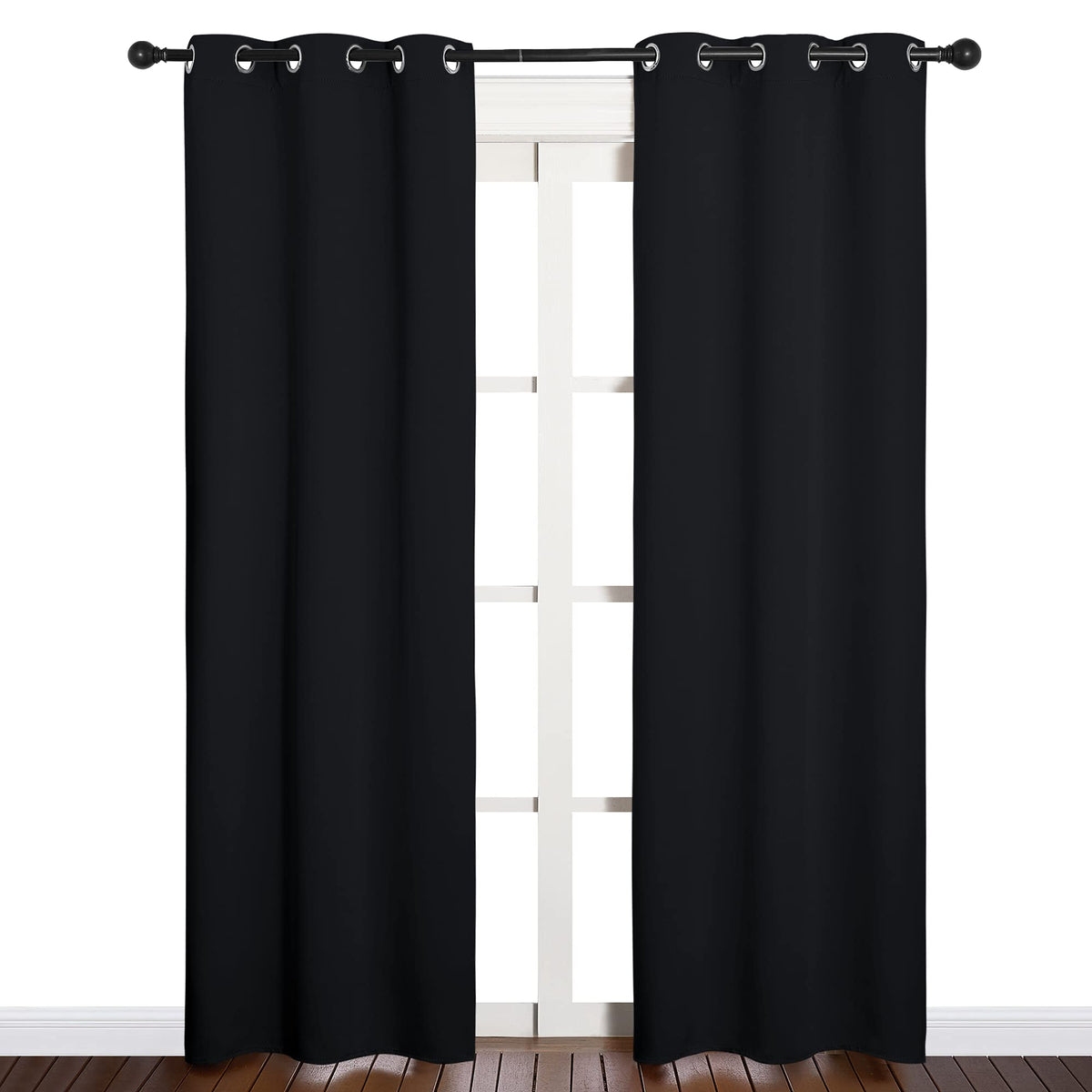 NICETOWN blackout curtains with silver grommets offer quick installation and modern style.