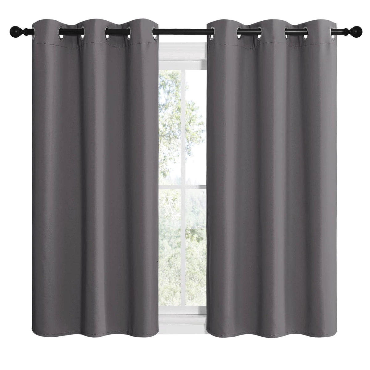 NICETOWN blackout curtains in triple weave gray for glare reduction.