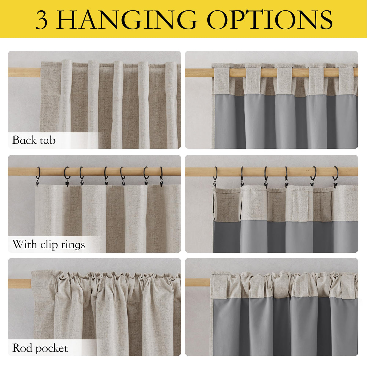 NICETOWN back tab hanging style for easy installation.