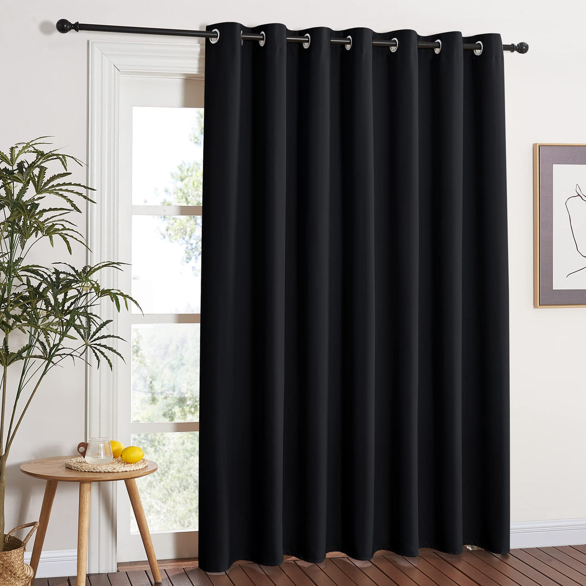 NICETOWN blackout sliding door curtain fabric closeup shows soft, premium weave for privacy.
