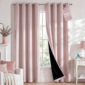 Nicetown blush pink blackout curtains front view two-panel for deeper darkness