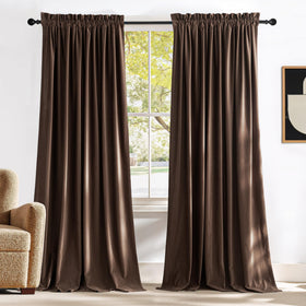 NICETOWN brown velvet curtains packaging, ready-to-hang for quick room update.