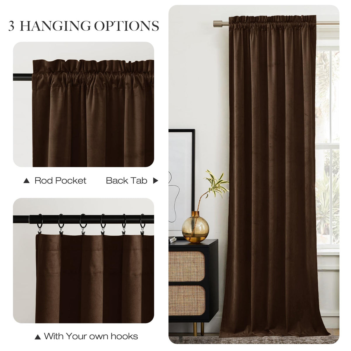 NICETOWN brown velvet curtains sound dampening, helps soften outside noise.