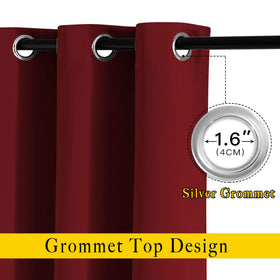 NICETOWN Burgundy blackout curtain close-up highlights soft fabric and grommet top