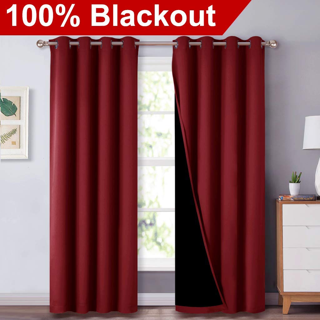 NICETOWN Burgundy blackout curtain close-up shows rich color and thickness