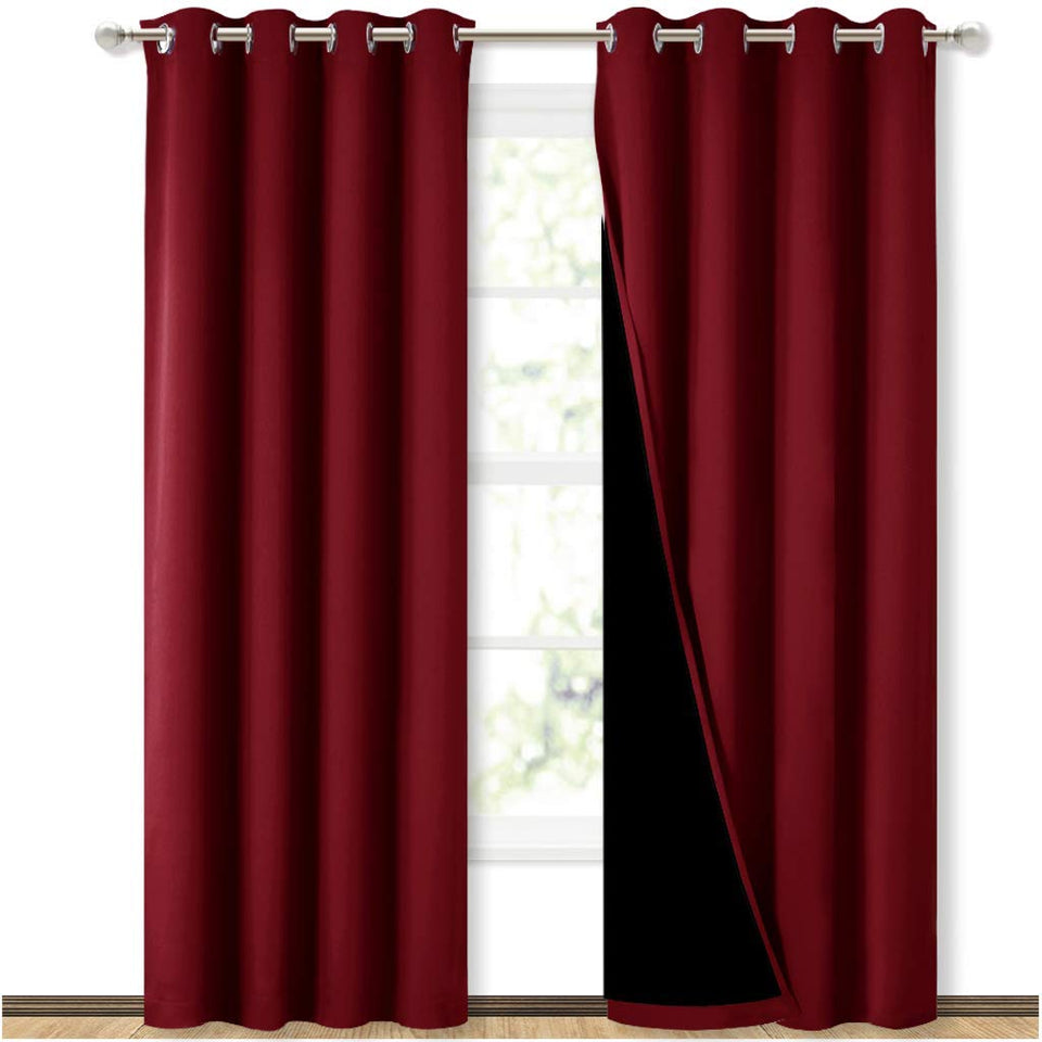NICETOWN Burgundy blackout curtain panel with liner backing for enhanced darkness
