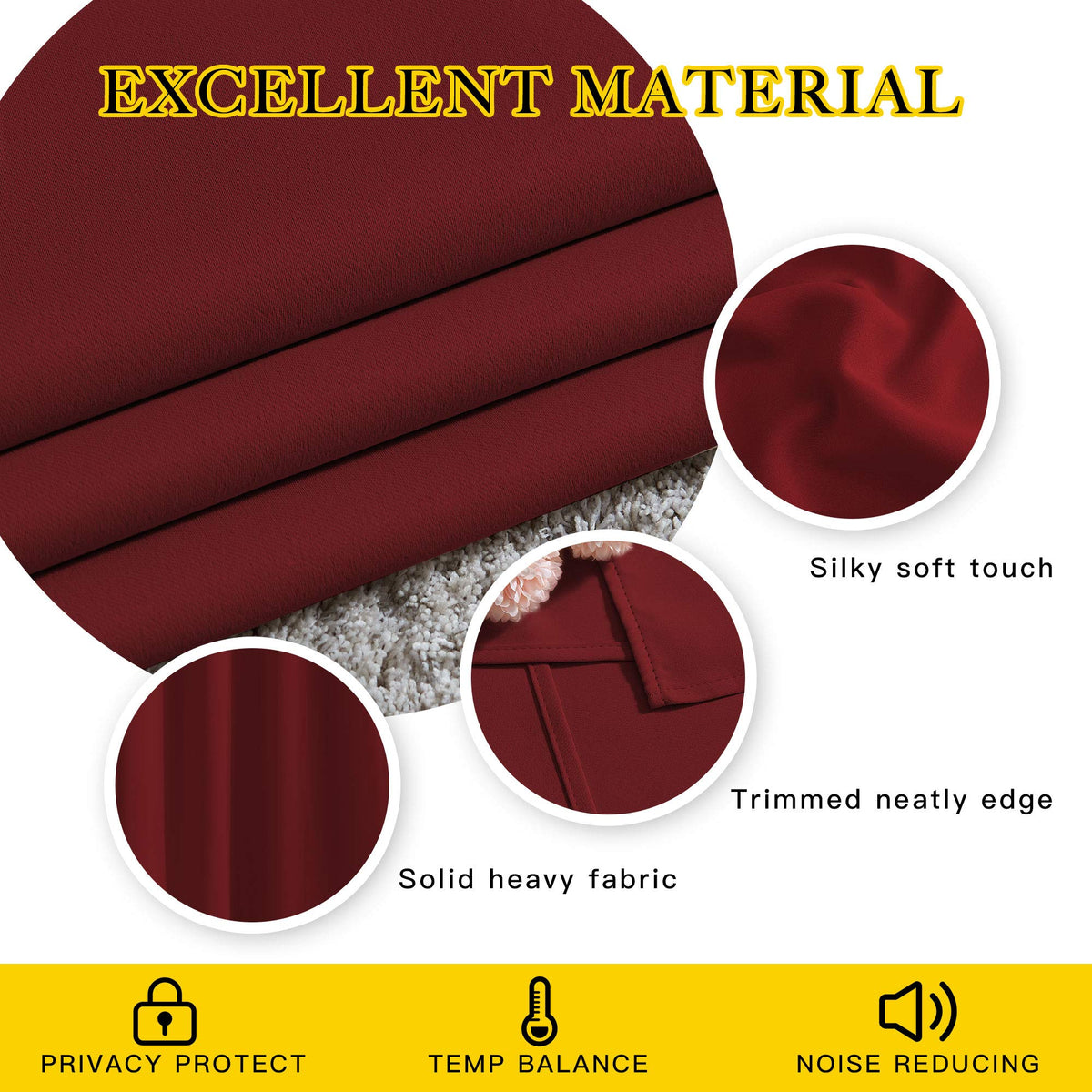 NICETOWN Burgundy blackout fabric detail shows heavy, soft texture