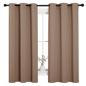 NICETOWN cappuccino blackout fabric close-up shows soft, heavy drape and texture.