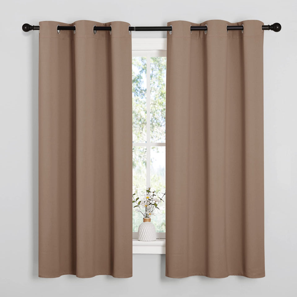 NICETOWN cappuccino blackout curtains panel setup blocks light for better sleep.