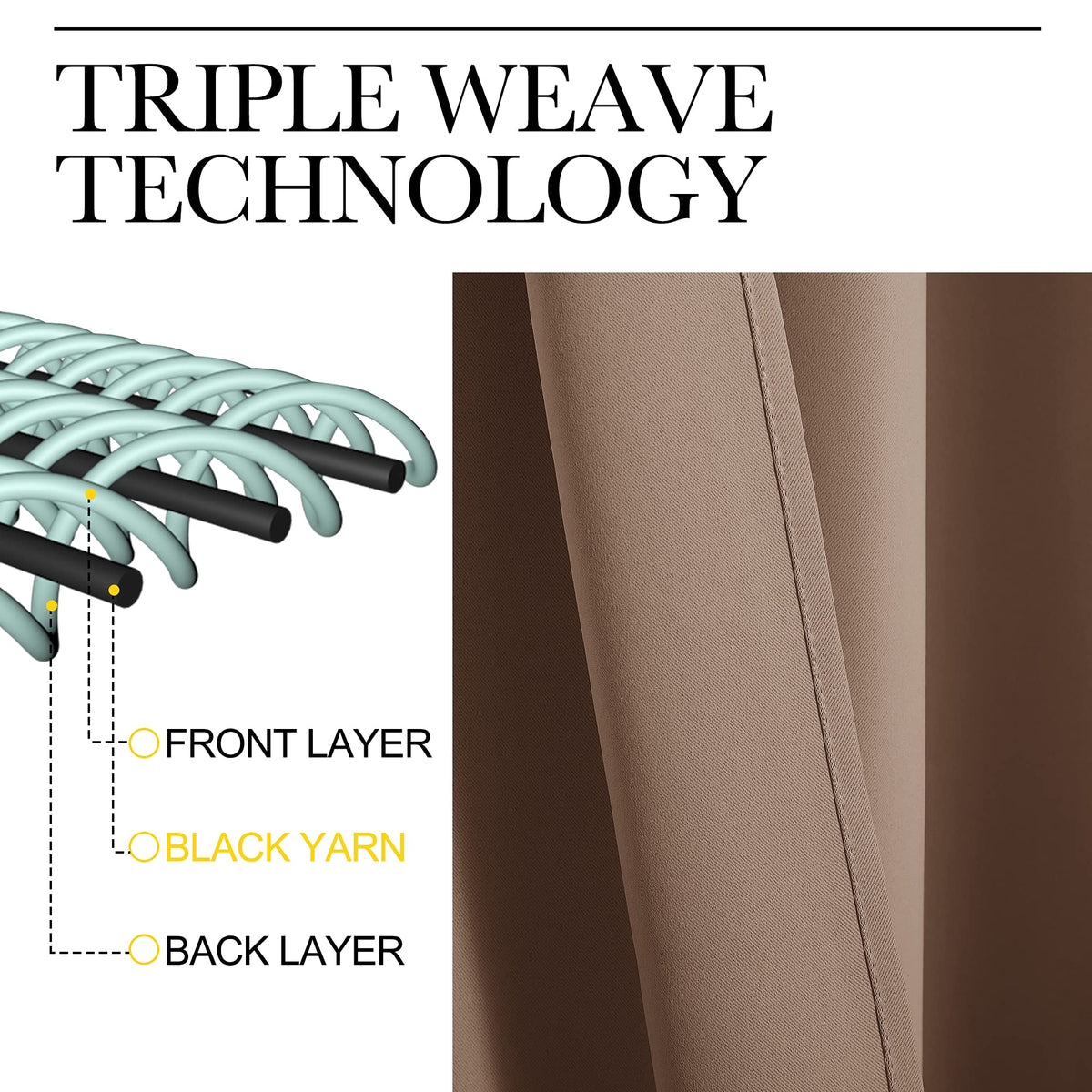 NICETOWN cappuccino triple weave close-up highlights noise reduction potential.