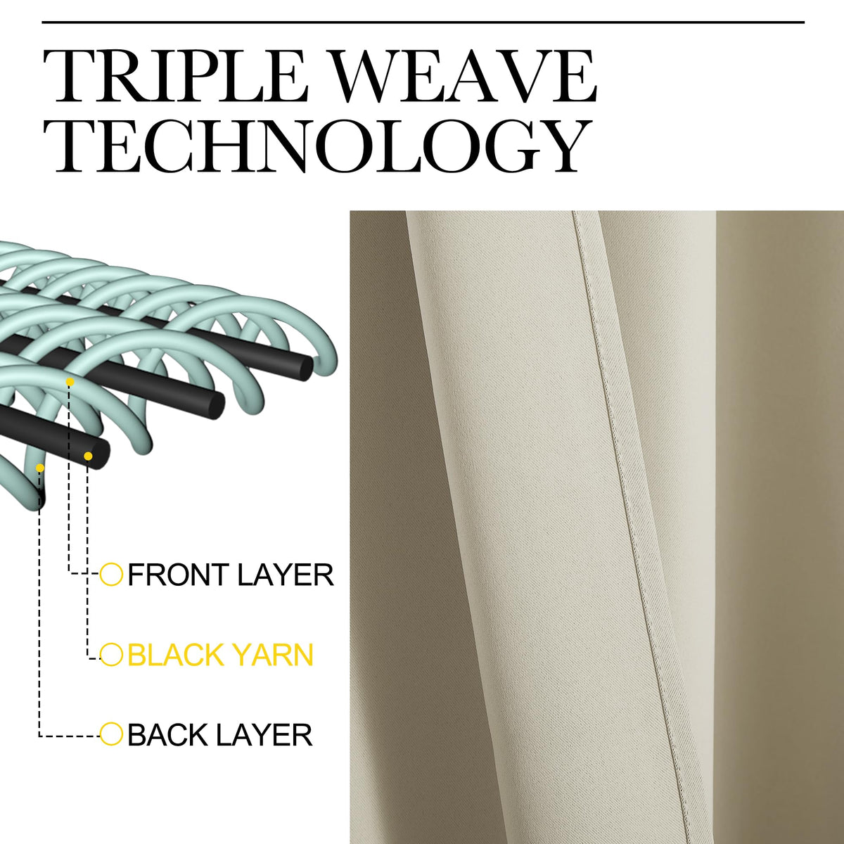 Close-up of NICETOWN triple-weave fabric showing dense texture for light blocking.