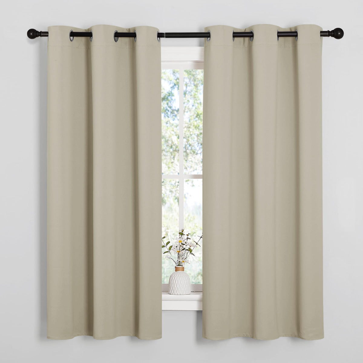 NICETOWN cream thermal curtains, 2-panel setup ready to install, enhancing privacy and light control.