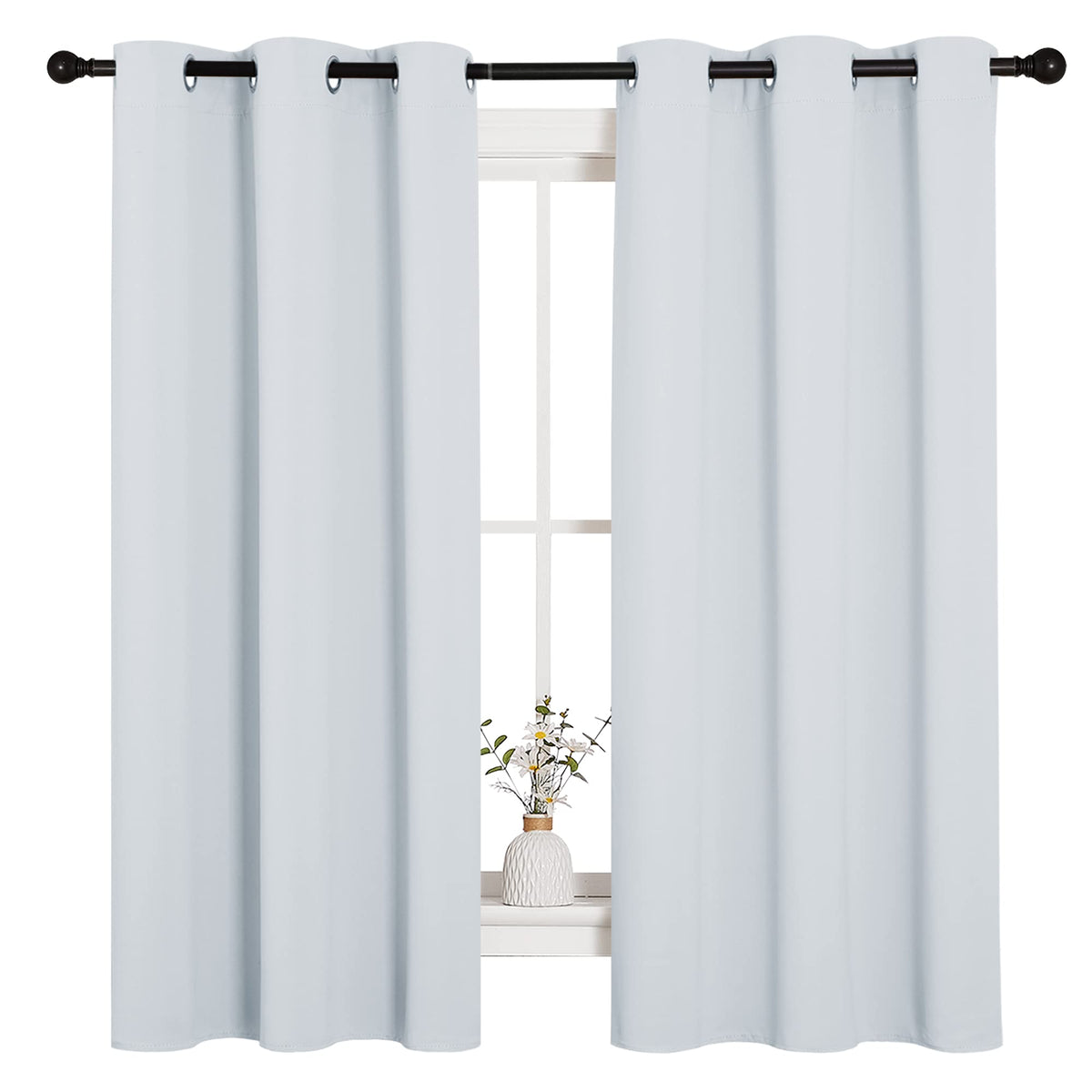 NICETOWN curtains closed view in platinum-greyish white, soft fabric and color