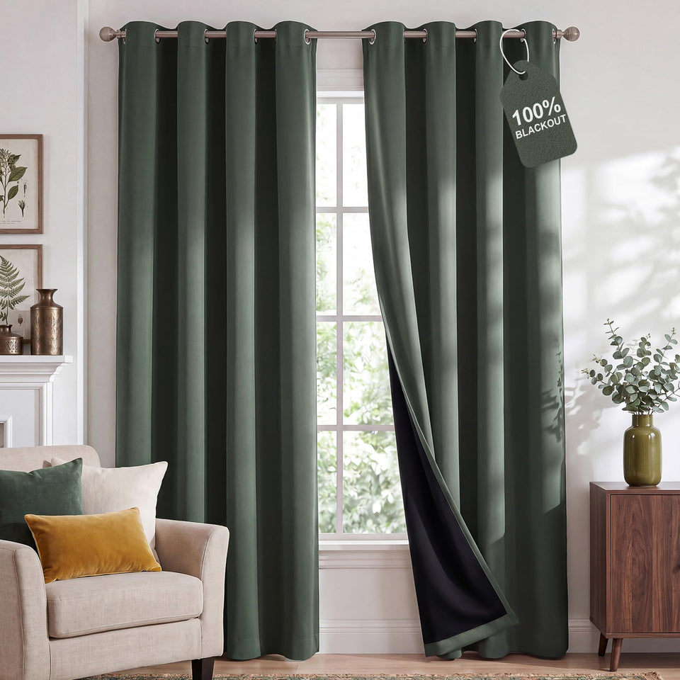 NICETOWN blackout curtain panel close-up with grommet for easy sliding and classic style.