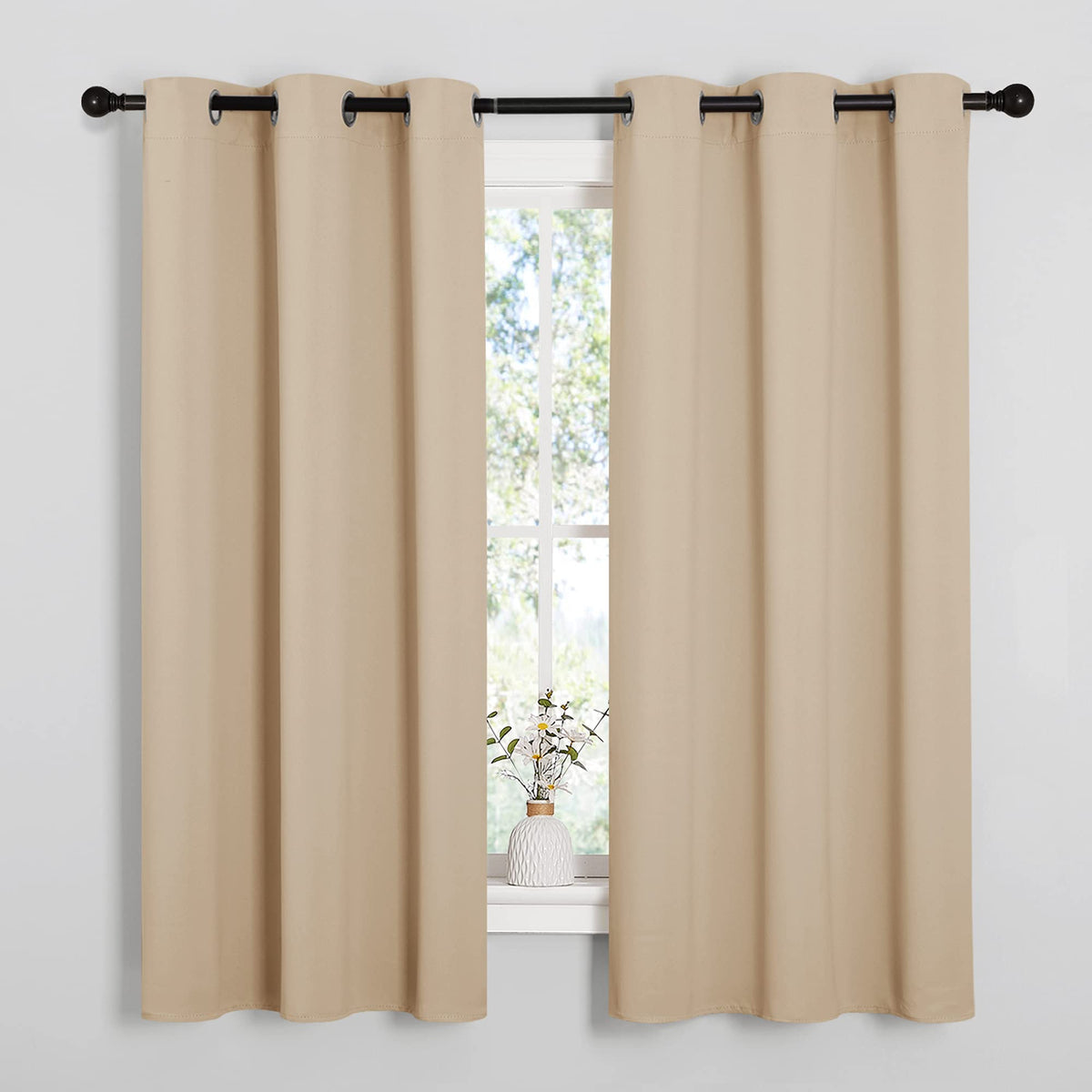 NICETOWN darkening curtains closed, showing enhanced privacy and light control