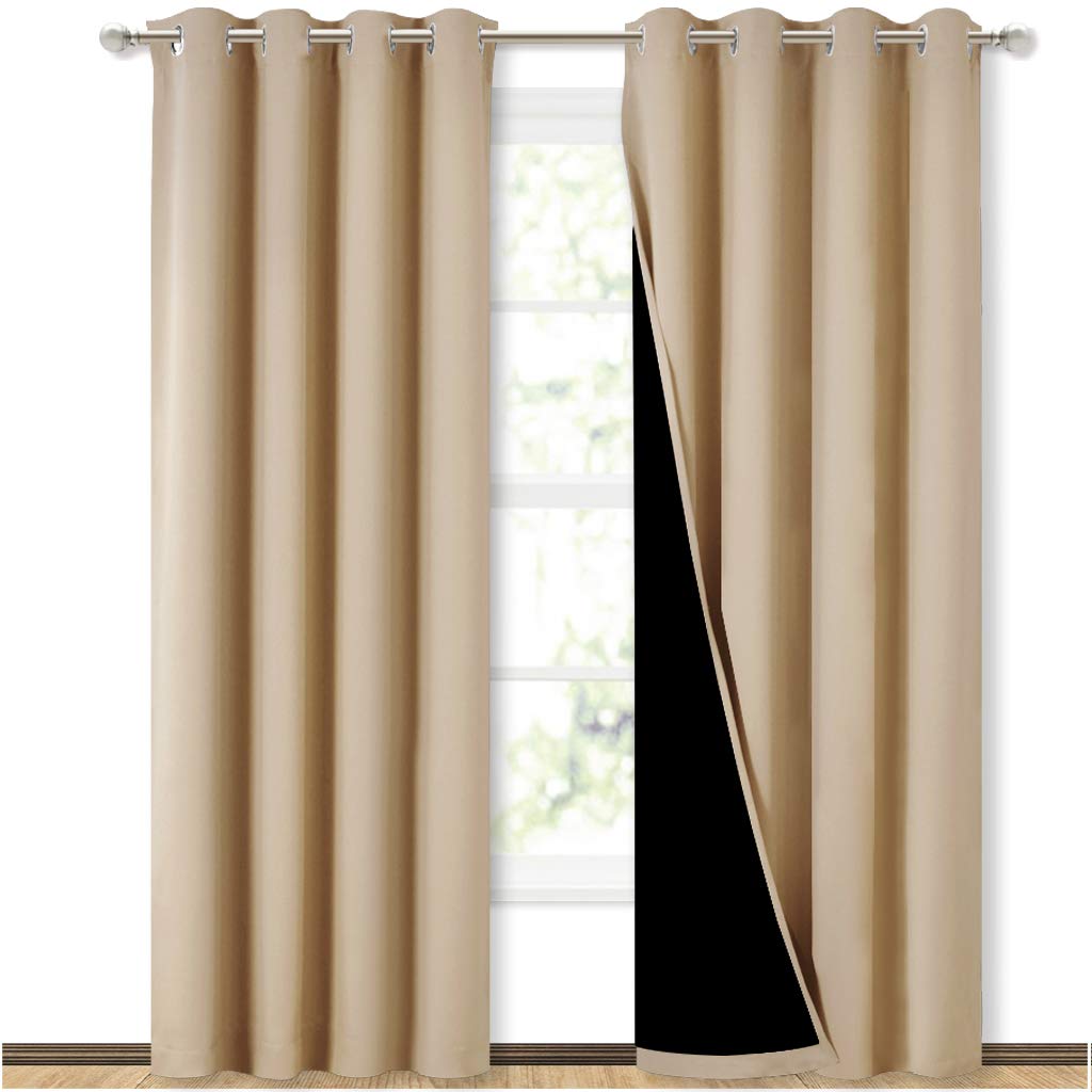 NICETOWN Biscotti Beige blackout drapes with ring top for room-darkening comfort