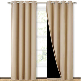 NICETOWN Biscotti Beige blackout drapes with ring top for room-darkening comfort