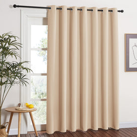 NICETOWN extra wide curtain closeup showing thermal insulation benefits for Biscotti Beige.