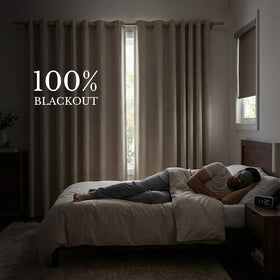 NICETOWN farmhouse linen curtains bronze grommet detail for easy sliding.