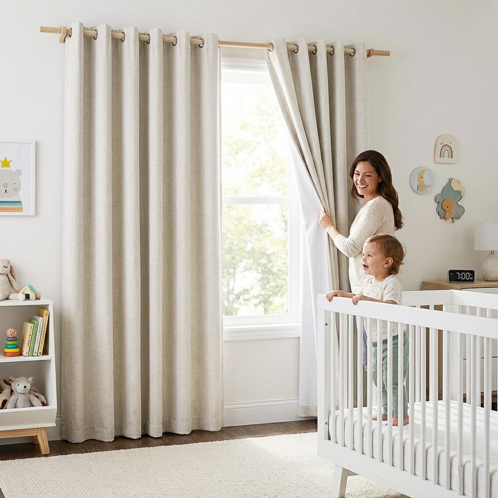NICETOWN farmhouse linen curtains close up texture for cozy warmth and natural feel.