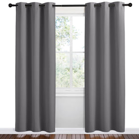 NICETOWN blackout curtain close-up highlighting sturdy silver grommets for smooth sliding
