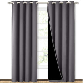NICETOWN grey full shade fabric close-up showing blackout lining for darkness