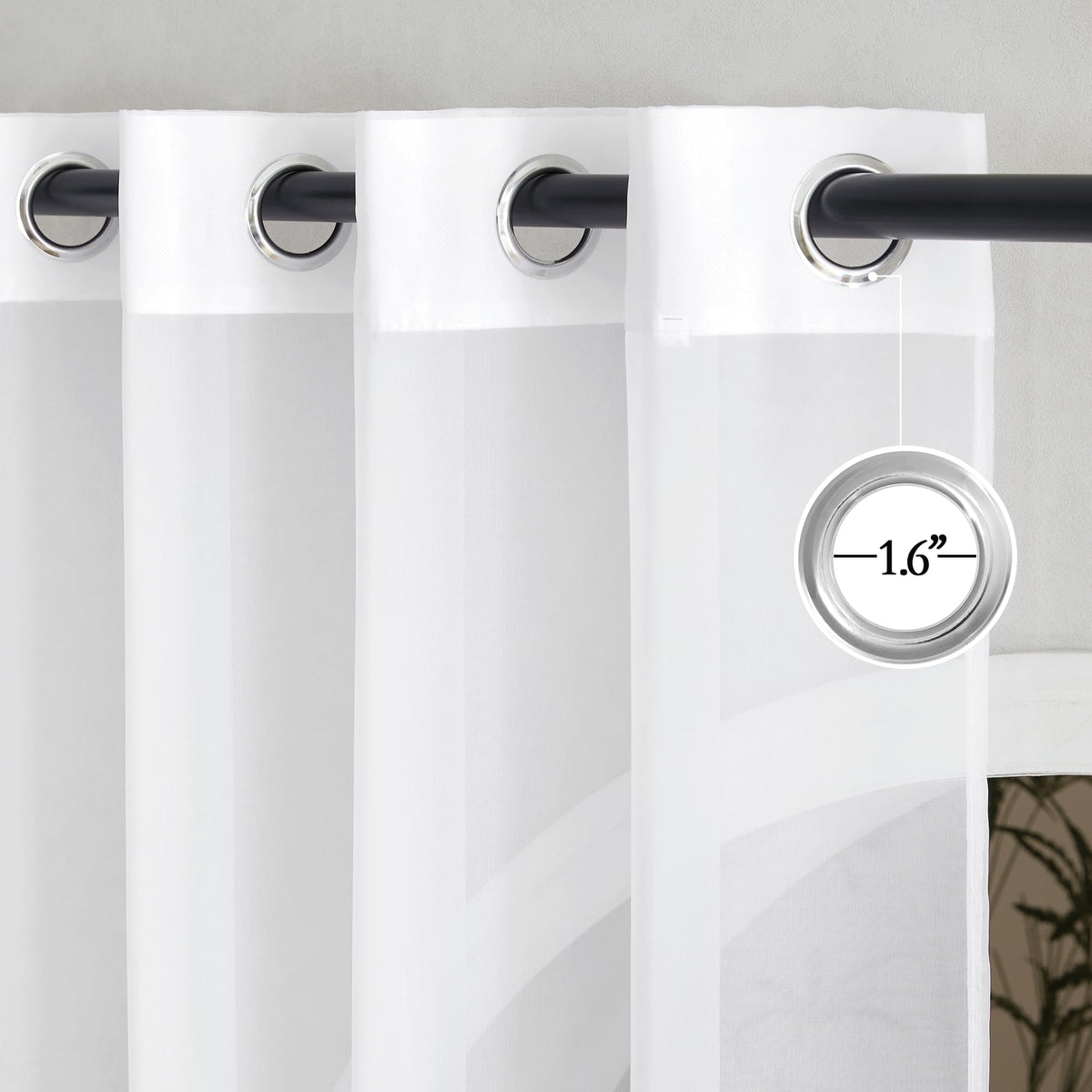 NICETOWN grommets close-up showing 1.6-inch inner diameter for easy hanging.
