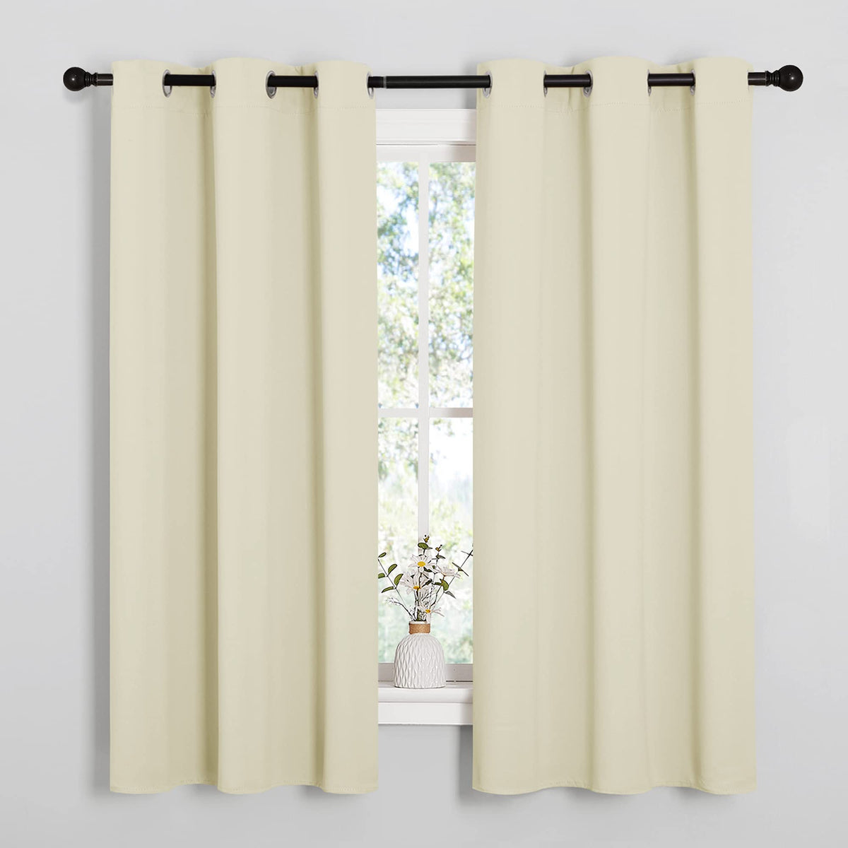 NICETOWN beige kitchen curtains 2-panel set for classic decor and light control.