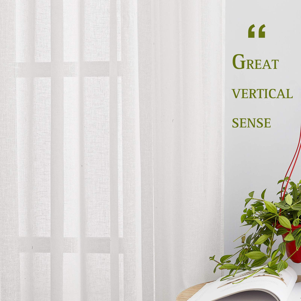 NICETOWN Linen Sheer Curtains two-panel set shown with grommets for easy rod compatibility.