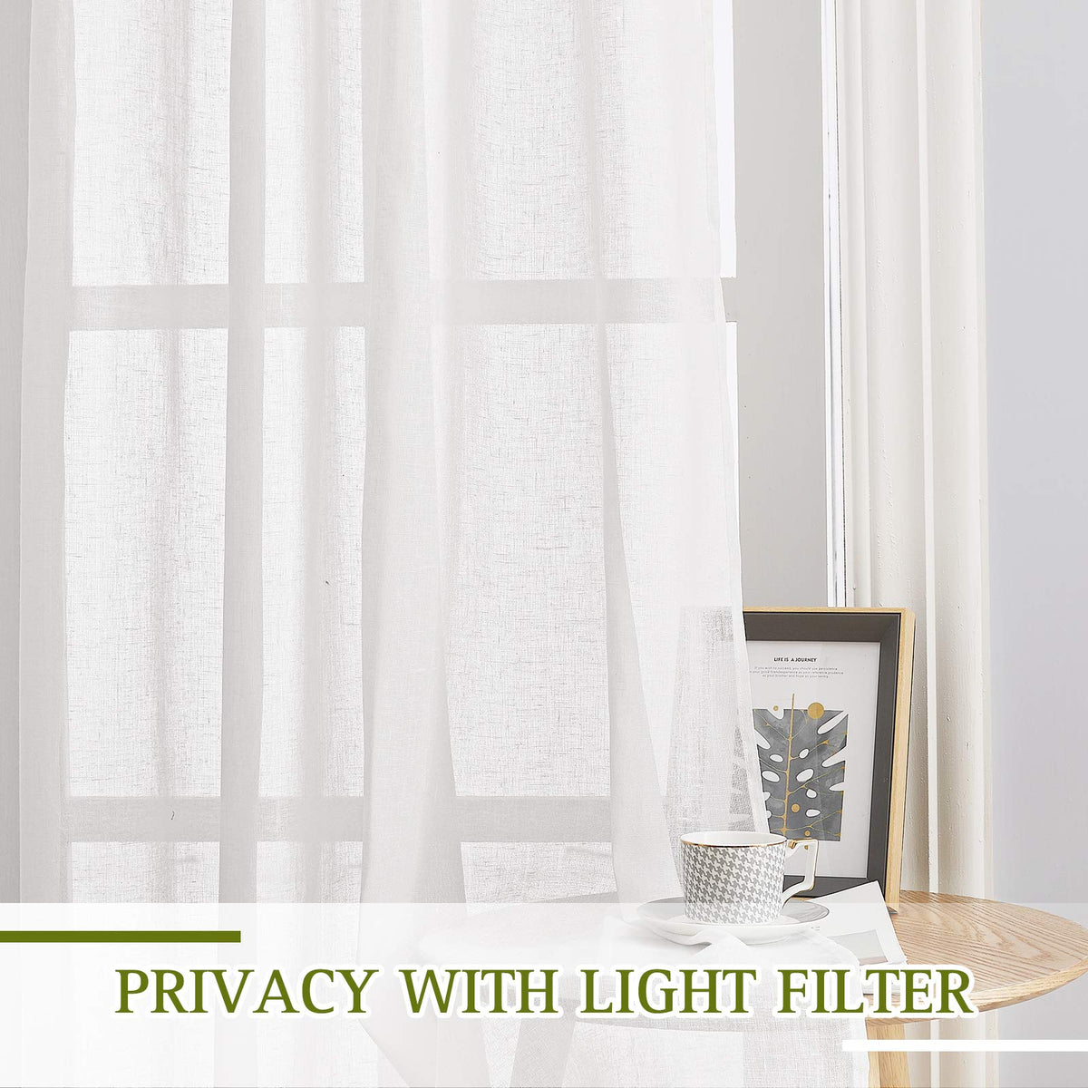 NICETOWN Linen Sheer Curtains light-filtering panel lets soft sun while maintaining daytime privacy.