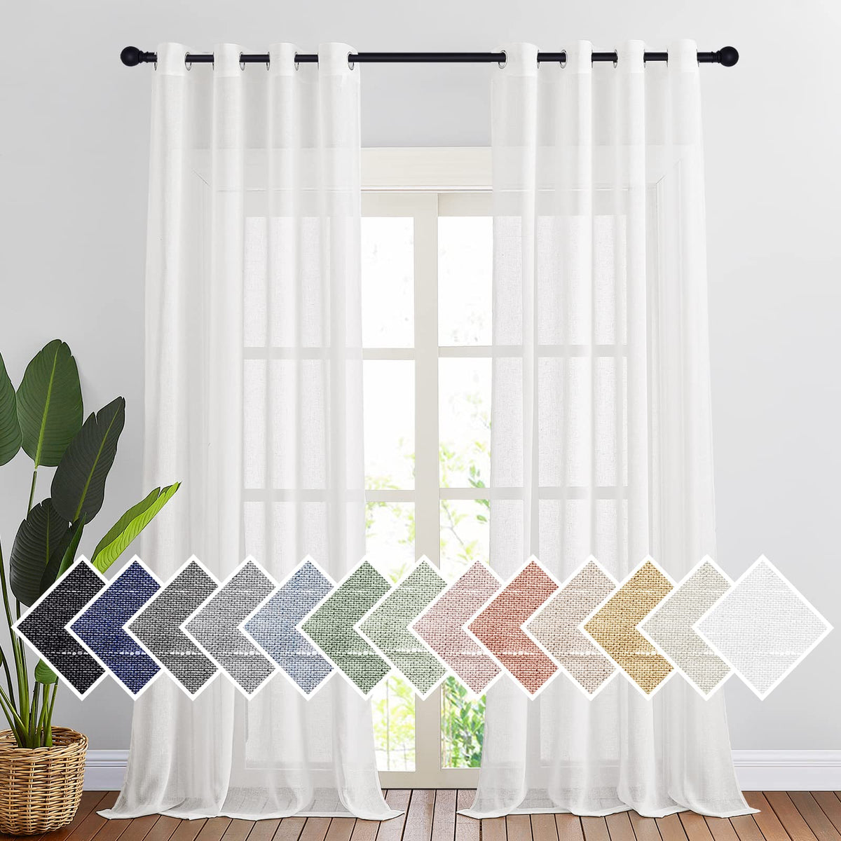 NICETOWN Linen Sheer Curtains setup in a bright living room for gentle daylight and privacy.