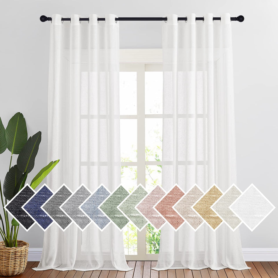 NICETOWN Linen Sheer Curtains setup in a bright living room for gentle daylight and privacy.