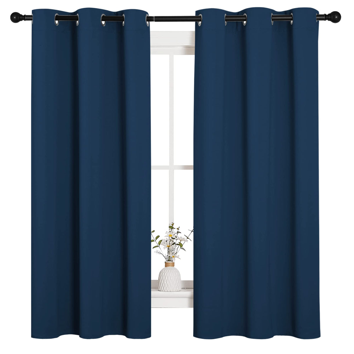 NICETOWN Moroccan Blue blackout curtains two-panel set on a rod for easy room darkening