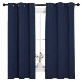 NICETOWN navy blackout curtain grommet top close-up showing easy hanging