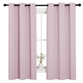 NICETOWN nursery baby-pink curtains folded, showcasing soft texture for a cozy nursery ambience.