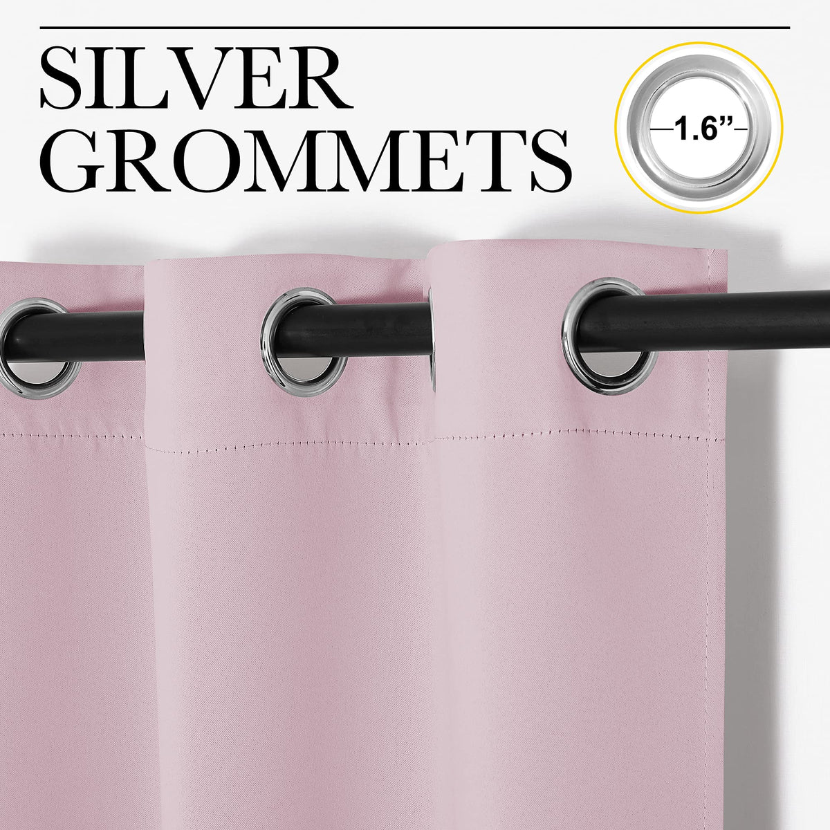 NICETOWN nursery baby-pink curtains triple-weave closeup highlighting light blocking potential.